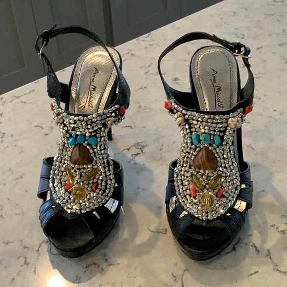 Anne Michelle black beaded high heels, size 8.5. - Picture 1 of 3